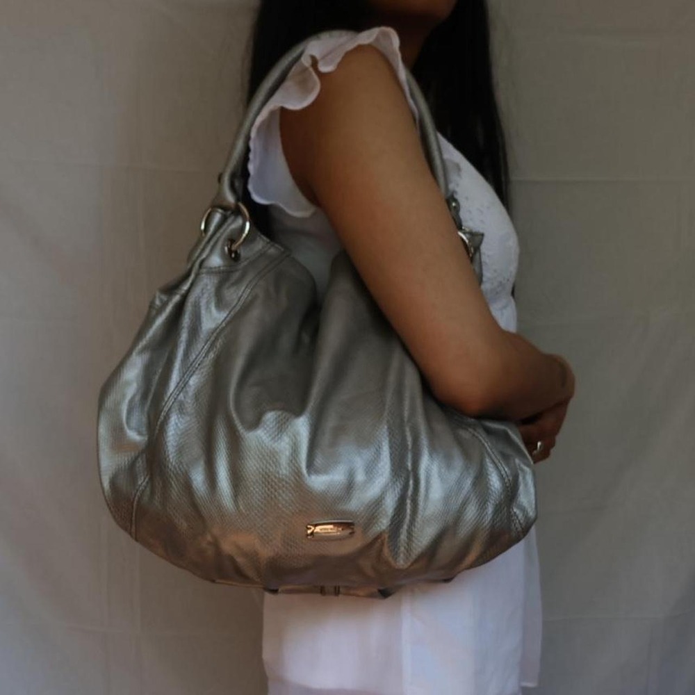 NINE WEST Metallic Silver Hobo Bag